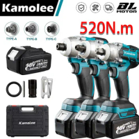 Kamolee 520N.m High Torque Brushless Electric Impact Wrench 1/2 &amp; 1/4 Inch Compatible With Makita 18V Battery [DTW285]