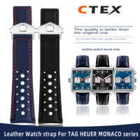 breathable Genuine Leather Watchband 22mm For TAG HEUER MONACO CARRERA CBL2115 men's leather Watch strap folding buckle bracelet