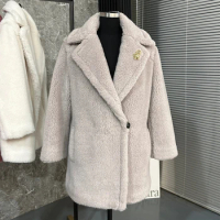 Teddy Bear Short Coat One Button Lapel Silhouette Mara Coat High Quality 88% Camel Hair Mid-length Coat Women Winter MAX Jacket