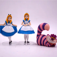 3Pcs/set Disney Alice's Adventures in Wonderland Cheshire Alice Figure Model Hobby Toys Doll Festival Birthday Gift For Children