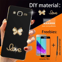 เคส rhinestone สำหรับ Samsung J2 Prime พร้อมตัวป้องกันหน้าจอ ฟิล์มเซรามิกและสายคล้องโทรศัพท์ แฟชั่นส