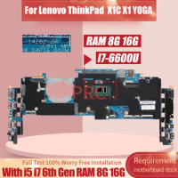 For Lenovo ThinkPad X1C X1 YOGA Notebook Mainboard 14282-2M 01AX833 01AX823 00JT811 I5 I7 6th Gen RAM 8G 16G Laptop Motherboard