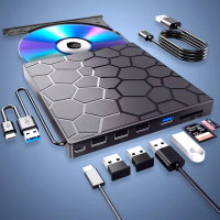 【YOLU】七合一 外接式CD/DVD讀取燒錄機 USB3.0/Type-C刻錄機/燒錄器/光碟機 SD/TF卡轉接外置光驅