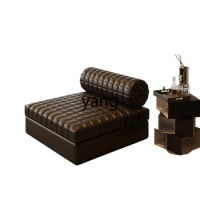 LXL Single Lychee Sofa Genuine Leather Retro Lazy Small Apartment Dual-Use Telescopic Bed
