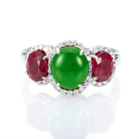 【DOLLY】18K金 緬甸冰種陽綠A貨翡翠鑽石戒指