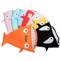 Personalized Embroidered Newborn Baby Infant Gift Shark Sleeping Bag Snuggle Bag Custom Name Gifts Anti-kicking Sleeping Bag