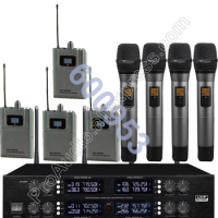 MICWL Wireless Radio Digital Microphone - 4 Beltpack 4 Lavalier and 4 Handheld System for Stage karaoke performance etc.