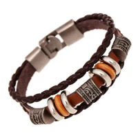NIUYITID Men Jewelry Brown Men's High Quality PU Leather Bracelet Bangle For Male Women Wristband deri bilezik