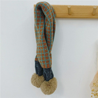 兒童日系雙毛球針織圍巾(藍咖) [大買家]