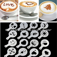 16個 塑料拉花模具 花式咖啡印花模型  咖啡奶泡噴花模板