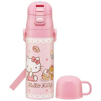 小禮堂 Hello Kitty 兩用不鏽鋼保溫瓶附背帶 470ml/430ml (粉鬆餅款)