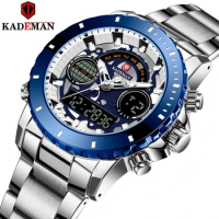 KADEMAN Mens Watches Top Luxury Brand Men Sports Watches Men's Quartz LCD Digital Clock Male Full Steel Military Wrist Watch