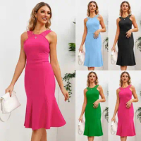 Women's Summer Casual Sexy Bodycon Ribbed Dress Sleeveless Club Mini Dress Knee Length Bodycon Basic Fitted Skirts