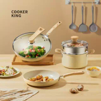 Cooker King Cooker King Set Panci Granite Coating Anti Lengket Creme Series (Isi 3 pcs Panci+ Steamer) FREE SPATULA SET SILICON