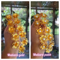 Semanggi Bunga Melati Double Bahan Aloy Mutiara Gold & Putih Elegan untuk Tampilan Mewah