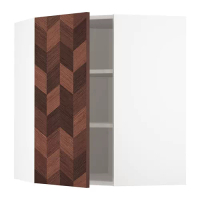METOD 轉角壁櫃附層板, 白色 hasslarp/棕色 具圖案, 68x37x80 公分
