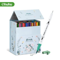 Ohuhu Art Markers Dual Tips Line Marker Set WaterColor Pen Coloring Water Color Brush Fineliner Painting Drawing School Supplies
