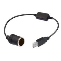 USB A male to 12V car cigarette lighter socket female boost cable inverter converter black (0.98FT/0.3M)
