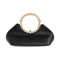 Cult Gaia Una Top Handle Bag Smooth Leather with Beads Black Black