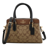 COACH Darcie 金屬LOGO印花撞色皮革三層手提斜背兩用包(駝咖)