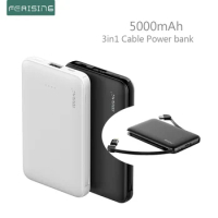 FERISING Built with Cable Power Bank 5000mAh USB Type C Portable Charging PowerBank External Battery For Xiaomi Mi iPhone 14 15