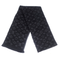 LV M70520 黑色 Monogram LV字型紋繡花100%羊毛圍巾