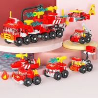 6 In 1 Building Blocks City Fire Engineering Vehicle Truck Car Mini Toy Bricks Boys Children's Plane Tank SWAT Police Model