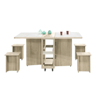 【BODEN】羅菲2.7尺仿石面多功能伸縮折疊桌(折合餐桌+椅凳四入)