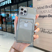 Transparent Card Slot Bag Holder Case for iPhone 13 11 12 Pro Max Mini X XS XR SE2 6 7 8 Plus Clear Shockproof Soft Wallet Cover