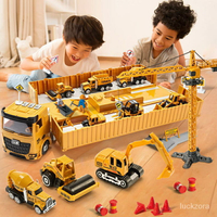 兒童玩具 兒童益智玩具 拼裝雙層百變軌道車 汽車玩具 工程車兒童大大挖掘機套裝集裝箱玩具貨車大型 男孩合金卡車貨櫃車