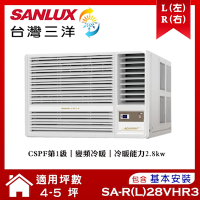 【SANLUX台灣三洋】 4-5坪 1級變頻窗型右吹冷暖冷氣 SA-R28VHR3