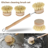Wooden Dish Scrub Brushes Kitchen Dish Brush Cleaning Scrubbers for Washing Cast Iron Pan/Pot Household Cleaning Brush Tools
