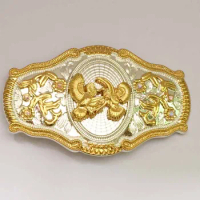 Bull and Eagle Western Belt Buckle Silver With Gold SW-BY647 suitable for 4cm wideth snap on belt with continous stock