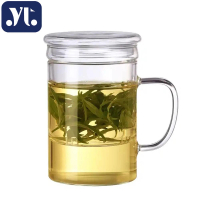 【Yihthai】耐熱玻璃把手馬克杯-450ml 附杯蓋+濾杯 1入(玻璃杯 水杯 飲料杯 茶杯)