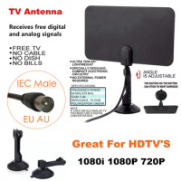4K Digital TV Antenna 25 Miles Booster DVB-T/DVT-T2/ATSC Aerial HD Flat Indoor Active High Gain VHF UHF TV Box