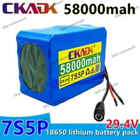 New 24V 58ah battery pack 250W 350W 29.4V 7S5P 58000mah used for backpack wheelchair electric bicycle lithium ion battery