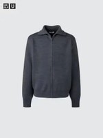UNIQLO U Jaket Rajut pria Double Face Ritsleting Zip Up Knit Jacket GREY GRAY L