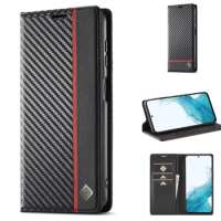 Carbon Fiber Leather Case for Samsung Galaxy S23 S22 Ultra S21 S20 FE S10 S9 S8 Plus Note20 Business Flip Card Slot Wallet Cover