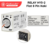 FUKUJIN Mini Timer Delay Relay H3Y-2 H3Y2 TDR 0-60S 60s 60 Detik 1min DPDT 220VAC 8 Pin Kaki Power S