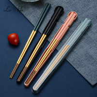 1 Pair Stainless Steel Chinese Chopsticks Japanese Wand Metal Food Sticks Korean Sushi Noodles Chopsticks Reusable Food Stick