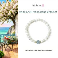 BlinkCat -White Shell Moonstone Bracelet-Gelang Batu Bulan Abu-Abu Kerang Putih - Perhiasan Kristal 
