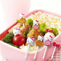 小禮堂 Hello Kitty 造型塑膠食物裝飾叉組 水果叉 甜點叉 (8 入 粉 餅乾)