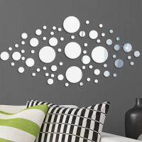 66Pcs 3D Circle Mirror Wall Stickers For Living Room Bathroom Bedroom Home Decoration Self Adhesive Acrylic Mirror Wall Decals