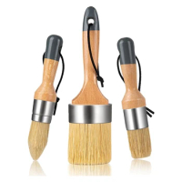 Chalk And Wax Paint Brush Set Chalk Paint, Milk Paint For Furniture, 1 Largeoval Brush And 2 Small Round Brushes