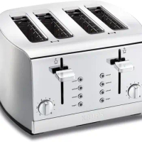 Breakfast Set Stainless Steel Toaster 4 Slice 1500 Watts Brown Settings,Defrost, Reheat,High Lift Lever Silver,Matte and Chrome