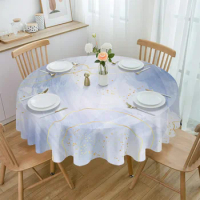 Marble Line Gold Gradient Overlap Blue Waterproof Tablecloth Table Decoration Wedding Home Kitchen Dining Room Round Table Cover