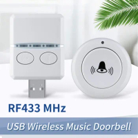 Wireless Doorbell 433Mhz 150M 30 Music USB Door Bell Receiver Single Button Remote Control For Emergency Call Out Home School