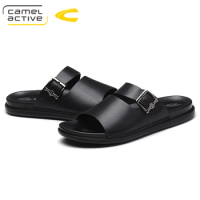 Camel Active New Summer PU Leather Outside Slides Slippers Men Shoes Casual Fashion Male Sewing Water Beach Sandalias