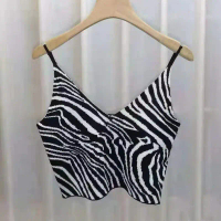 MODELY - Tank Top Crop Wanita Motif Printed Zebra Tanktop Garis V Neck Atasan Dalaman BR180