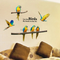 DHL 500pcs high quality Wall Stickers Parrot Creative Personality Bird Bedroom Stickers Background Sofa Animal Wallpaper